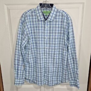 Bristol & Bull Cotton Plaid Button-Down Shirt - L - Blue